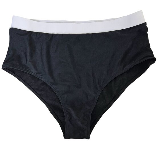 Womens XL High Waisted Bikini Set Colorblock Design Black & White Beach Vacation - Picture 8 of 11